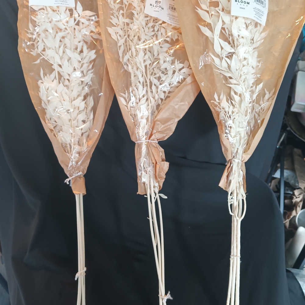 Set Of  3  3 Stem Bloom White Dried Floral Arrangement